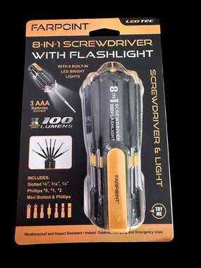 Farpoint 8-in-1 Screwdriver with 100 Lumen LED Flashlight